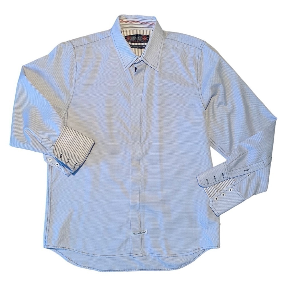 English Laundry Men's Cotton Blend Button Up Dress Shirt Sz L Blue #39Q